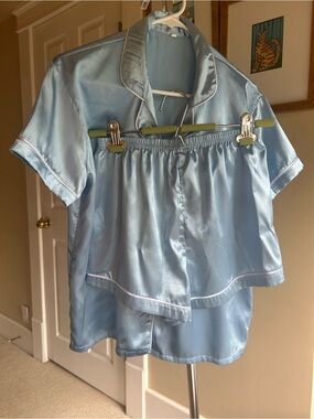 Light Blue Satin Short Pajama Set